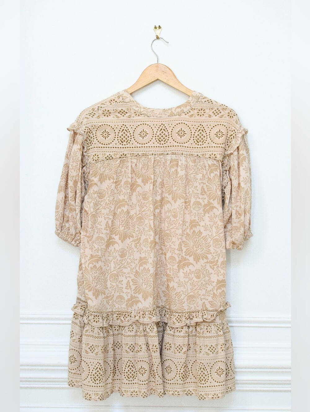 Spell Lioness Tunic Dress Beige Floral Babydoll Mini Sz XS Tassel Boho Romantic - Picture 10 of 15